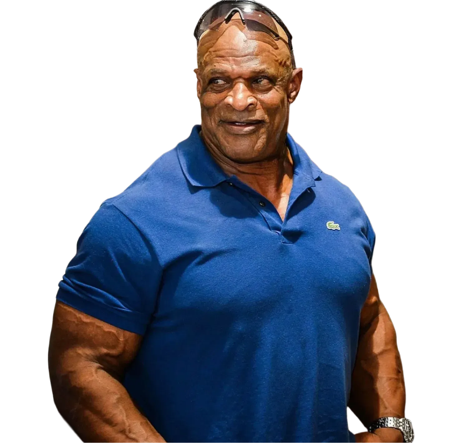 Ronnie Coleman in a blue polo shirt