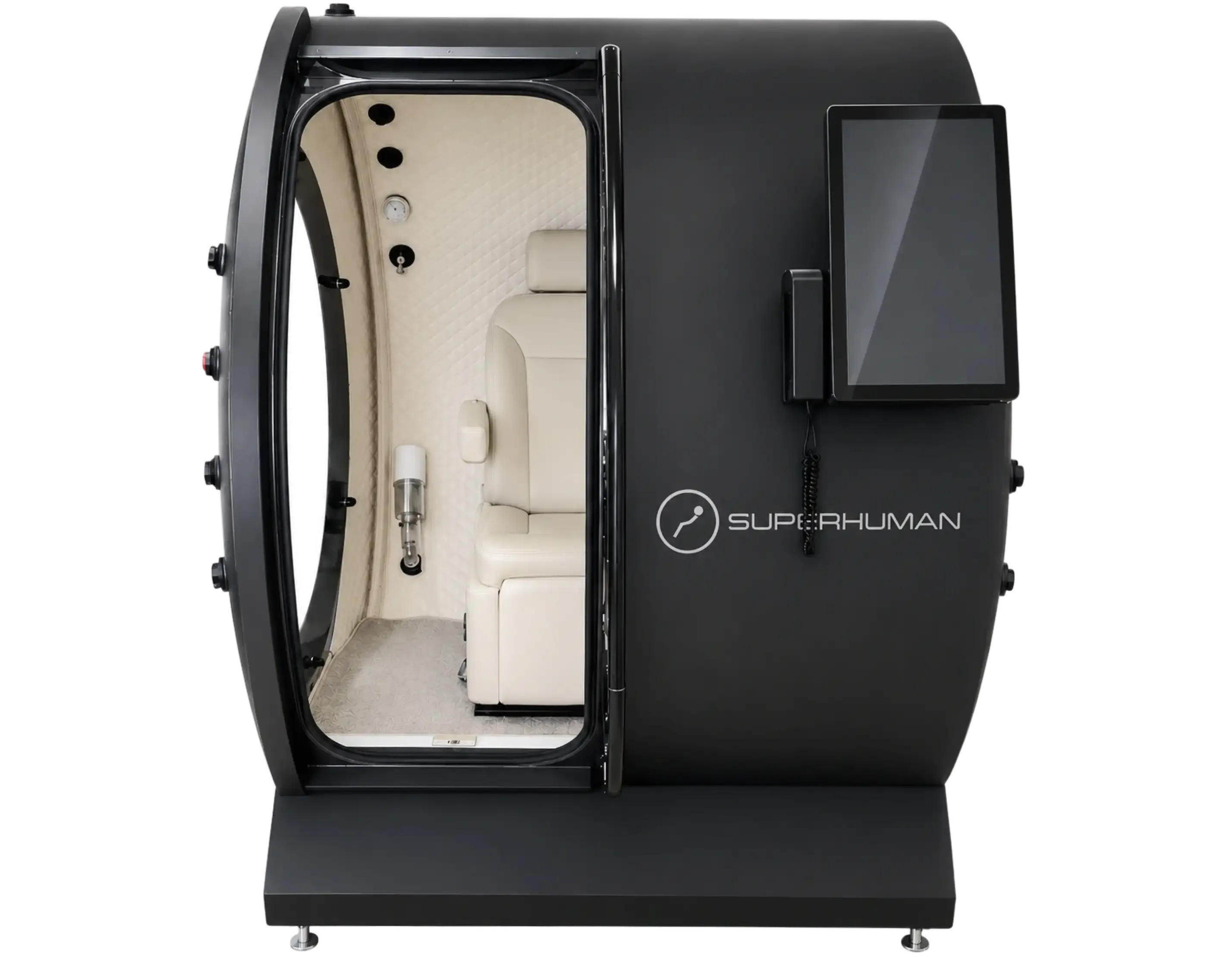Superhuman X seated hard-shell hyperbaric chamber render