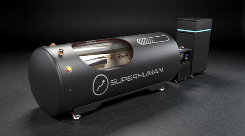 Superhuman L1 hyperbaric chamber with viewing window and external touchscreen
